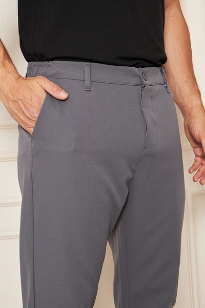 masso moda Men's Waist Half Elastic Belt Double Leg Bell Face Fabric Slim Fit Trousers