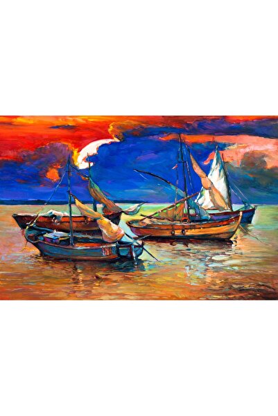 media Tablou canvas Barci pescaresti, pictura, apus de soare, 75 x 50 cm