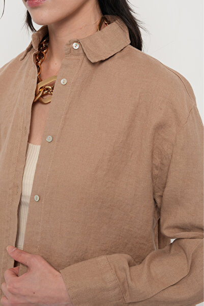 Orfeo Negro ΓΥΝΑΙΚΕΙΟ ΠΟΥΚΑΜΙΣΟ 100% ΛΙΝΟ ΜΕ ΛΕΠΤΟΜΕΡΗ ΚΟΥΜΠΙ ΣΤΟ ΠΟΥΚΑΜΙΣΟ