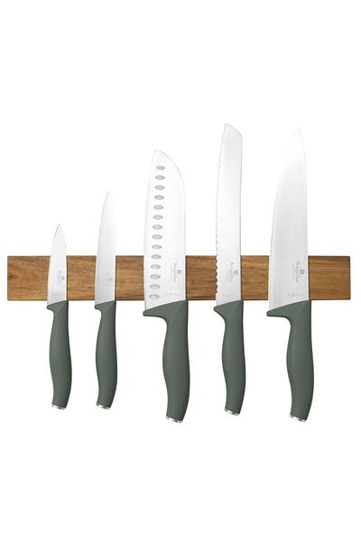 Berlinger Haus Acacia wood knife set with magnetic holder 6 pcs. Matte Green Collection