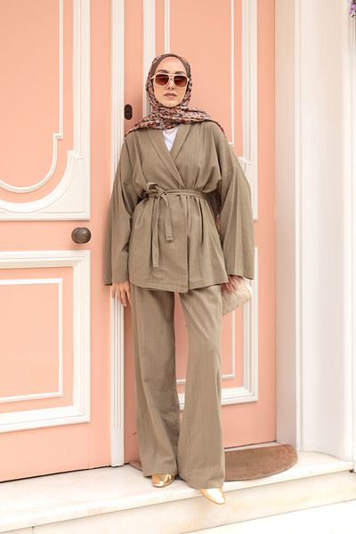 LOCCO Women's Double Breasted Collar Linen Suit Mink