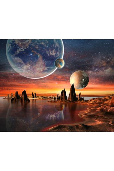 media Fototapet de perete autoadeziv si lavabil Univers, planeta cu munti si mare, 250 x 150 cm