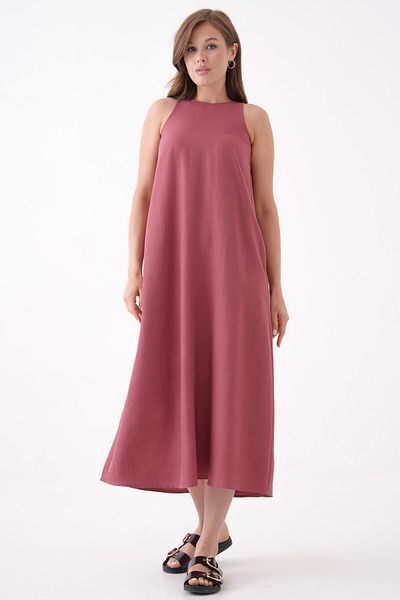 Saade Dusty Rose Crew Neck Pocket Salopet Form Dress