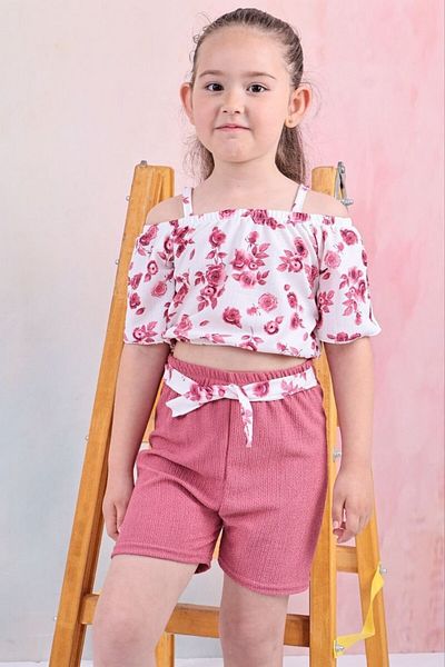 Yalçınoğlu Kids New Season Girls' Suit I Double Suit I Daily Elegance Summer Girls' I Wrinkle Fabric 3-9 Years