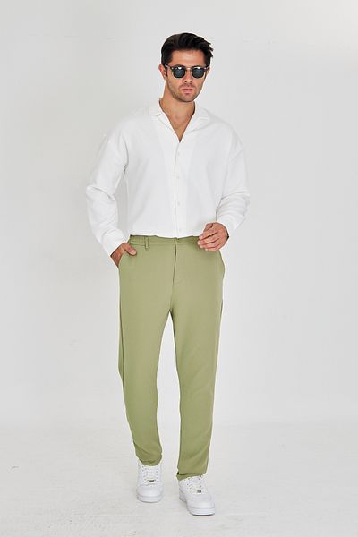 masso moda Men's Waist Half Elastic Belt Double Leg Bell Face Fabric Slim Fit Trousers