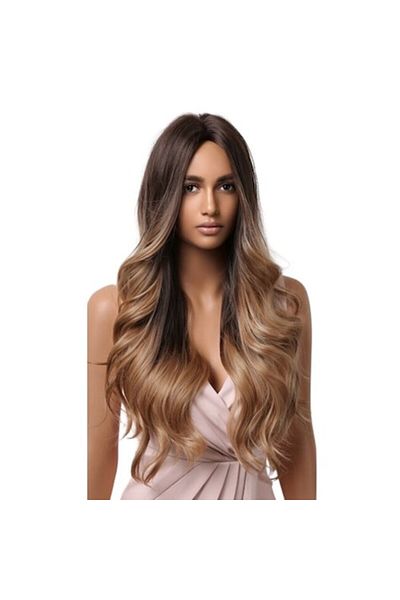 animis beauty Peruca Ombre SATEN, lunga ondulata, fibra sintetica cu aspect natural, fara breton, 76 cm