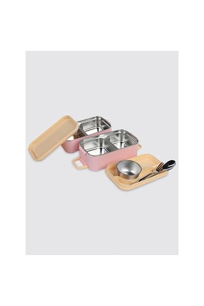Uzspace Vgn-8023-8093 Stainless Steel Lunch Box - Lunch Box 1200 ml Peach Pink