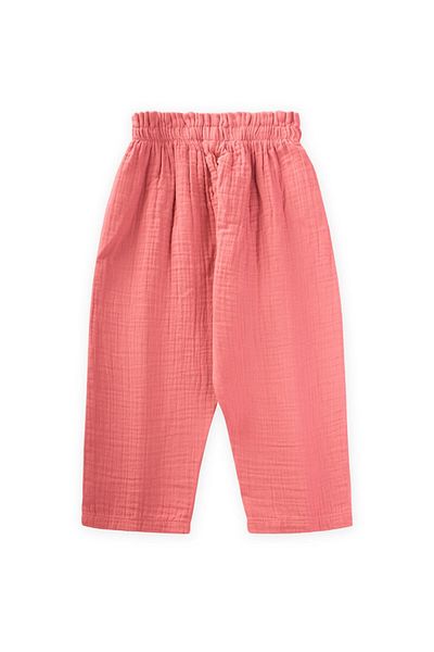 Cigit Organic Ruffled Waist Wide Cut Muslin Trousers 1-8 Years Coral