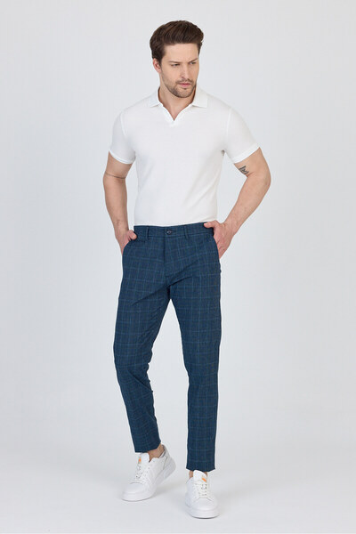 Frappoli Ecmio Чоловічі темно-сині картаті бавовняні тонкі весняно-літні брюки Slim Fit