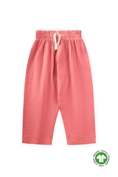 Cigit Organic Ruffled Waist Wide Cut Muslin Trousers 1-8 Years Coral