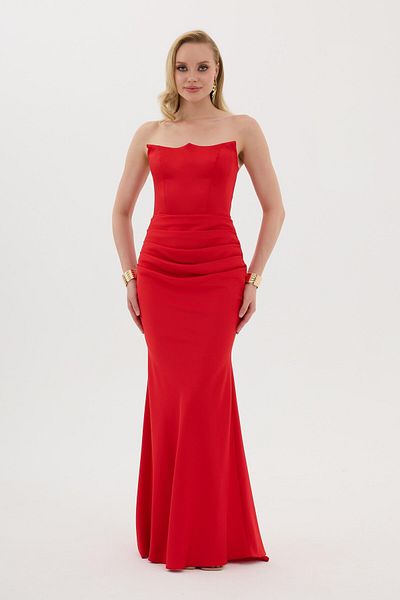 Carmen Red Strapless Long Satin Evening Dress