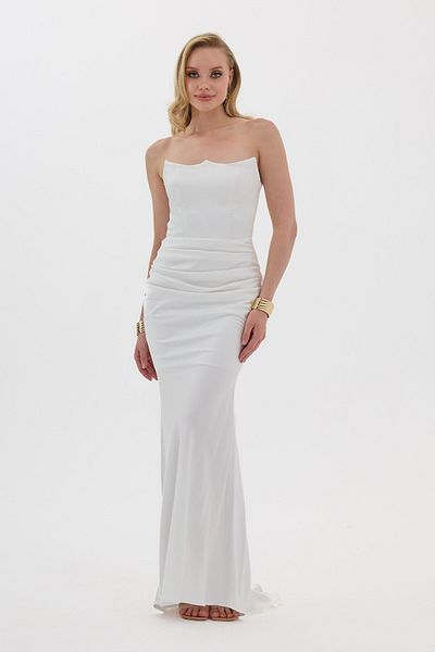 Carmen White Strapless Long Satin Wedding Dress