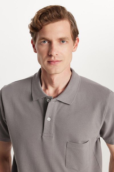 Tudors Men's Regular Fit Classic Cut 100% Cotton Plain Pique Dark Gray Polo Neck T-Shirt