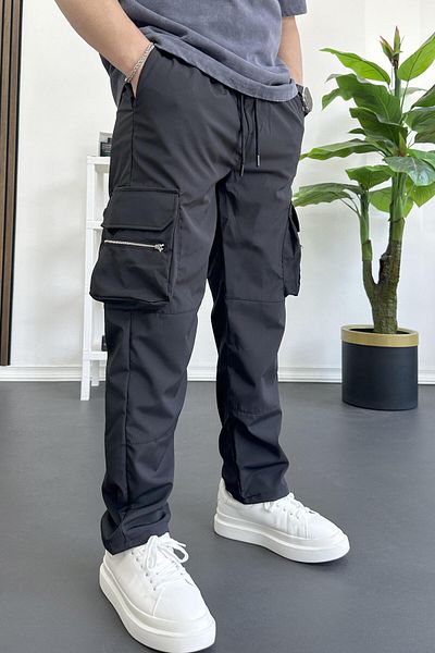 Edwox Μαύρο ανδρικό παντελόνι Cargo - Slim Baggy Fit Edw164