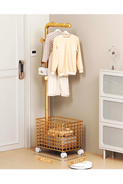 Un Modern Design Metal Clothes Hanger and Rack with Storage Basket - Multi-Purpose Mobile Clothes Organizer