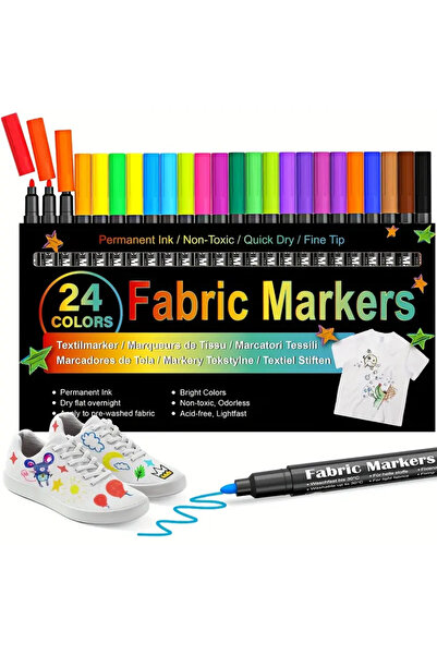 Art Tone Fabric Marker Kumaş Kalemi 24 Adet Set T-Shirt Ayakkabı Pantolon Ceket Çorap Short Boyama Kalemi