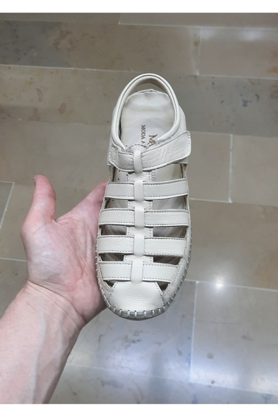 Moda Arena Γυναικεία πέδιλα από γνήσιο δέρμα μαλακή διάφανη σόλα με κλειστό μπροστινό Velcro