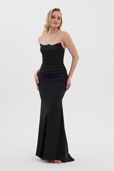 Carmen Black Strapless Long Satin Evening Dress