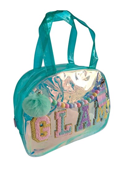 Dream Vest حقيبة شاطئ محمولة مطرزة باللون الفيروزي الشفاف CN0022