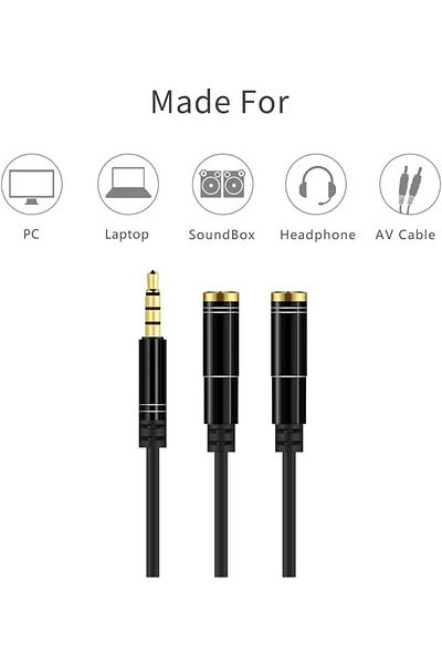 Generic 3.5mm Stereo Audio Cable Adapter Y Splitter Male to Female Connectors for Earphone and Microphone