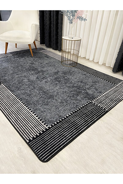 Brillant GRİ-SİYAH Jüt Sisal Görünüm Kaymaz Taban Yolluk Halı