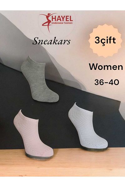 HAYEL 3 Pairs Multicolored Mesh Sneakers Spiral Patterned Stylish Design High Quality Cotton Socks