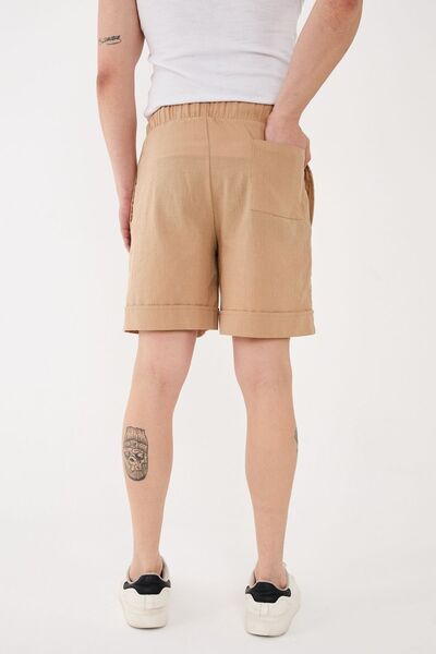 RELAXL 100% Cotton Şile Cloth Comfortable Fit Unisex Beige Short Shorts