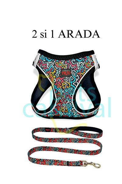 Genel Markalar Kedi Köpek Air-mesh Göğüs Tasması Ve Gezdirme Sevk Kayışı Seti Grafiti 2si1 Arada