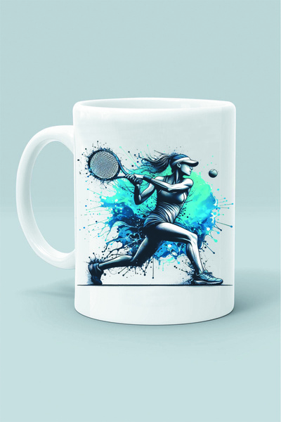Generic Brand Tennis Sports Tennis Player Girl Design Printed White Classic Cup