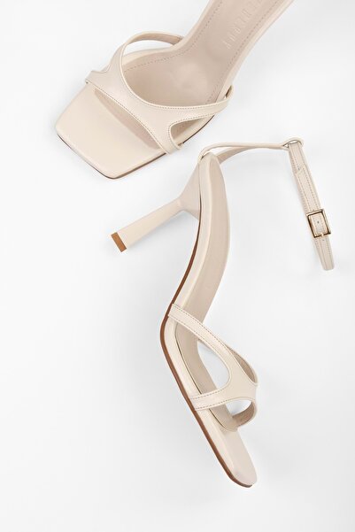 Shoeberry Women's Violen Ecru Skin Heeled Shoes