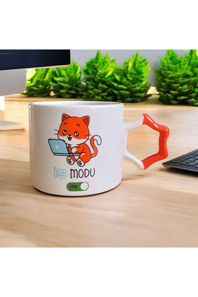 Simge Seramik Business Mode Double Sides Printed Star with Handle Handmade Natural Ceramic Mug Mug Tea Cappuccino Cup