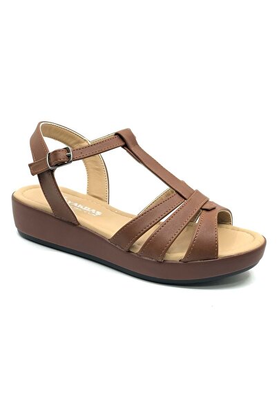 KOCAMANLAR Sandale cu toc plat pentru femei Ayakdaş 1040 TABA