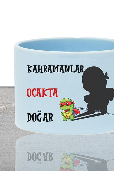 qoeuyl boutique Heroes Are Born This Month Printed Birth Father's Day Gift Rectangular Pastel Blue Cup with Handles