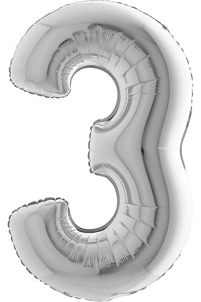 Grabo Balloons 3 Number Foil Balloons Silver 40Inc 100cm
