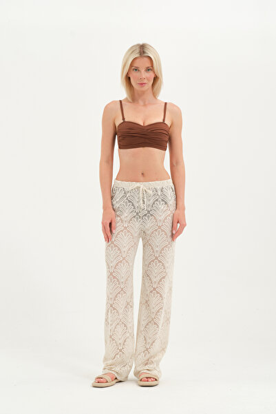 eva clothing Kadın Bej Dantelli Pantolon