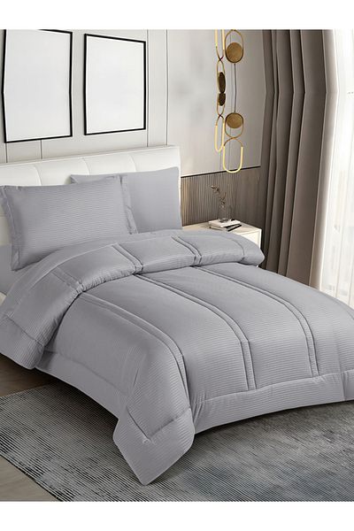 Donetella Comforter Set Single Size, 4-Pcs, 170x230 cm, Striped, All Season, Microfiber, 350 GSM