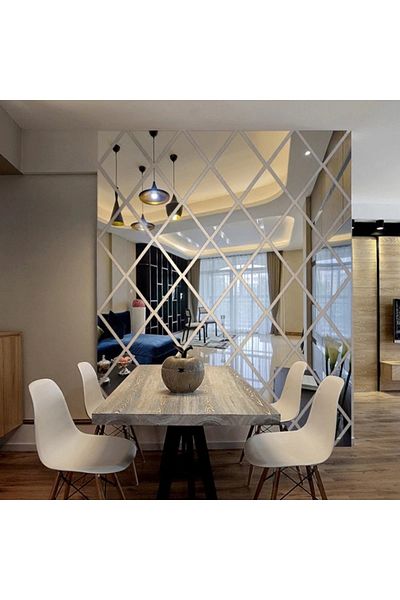 BOEM Set de 32 de oglinzi acrilice cu romburi, autocolant decorativ autoadeziv pentru sufragerie 50x100 cm