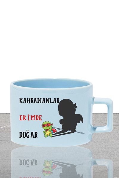 qoeuyl boutique Heroes Are Born This Month Printed Birth Father's Day Gift Rectangular Pastel Blue Cup with Handles