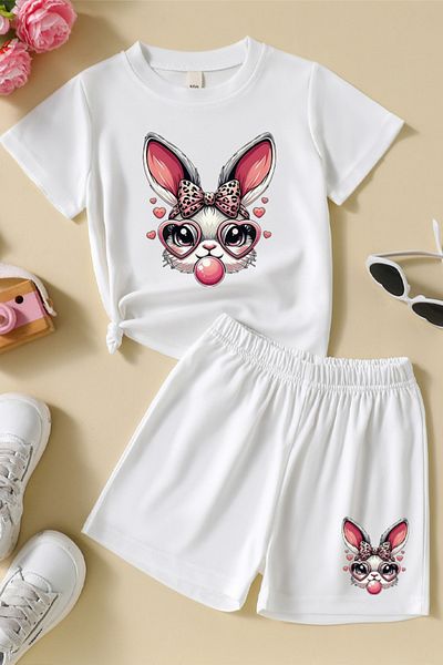 MYADA Special Design Rabbit Printed Girl's Shorts Set 24043