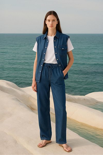Touché Privé Denim Effect Loose Leg Pants