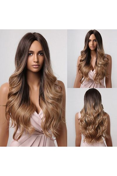 animis beauty Peruca Ombre SATEN, lunga ondulata, fibra sintetica cu aspect natural, fara breton, 76 cm