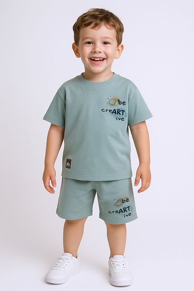 HÇM Hesaplı Çocuk Mağazaları Boy's Shorts Suit Back Printed Oversize Fit D45