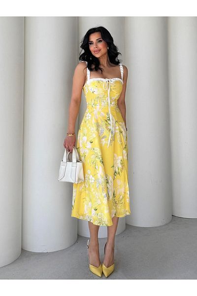HARMONY GLOBAL Rochie midi de vară cu model de flori galbene Zelisya 7360
