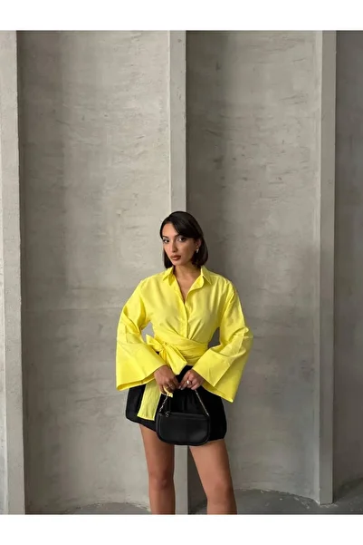 GALAVİP Women's New Season Yellow Spanish Sleeve Tie Detailed Shirt