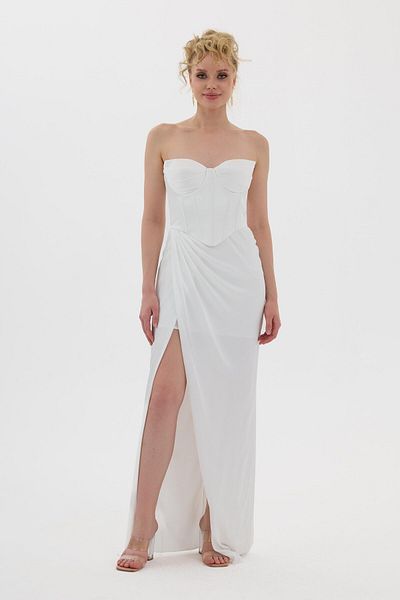 Carmen White Cat Ear Long Satin Wedding Dress