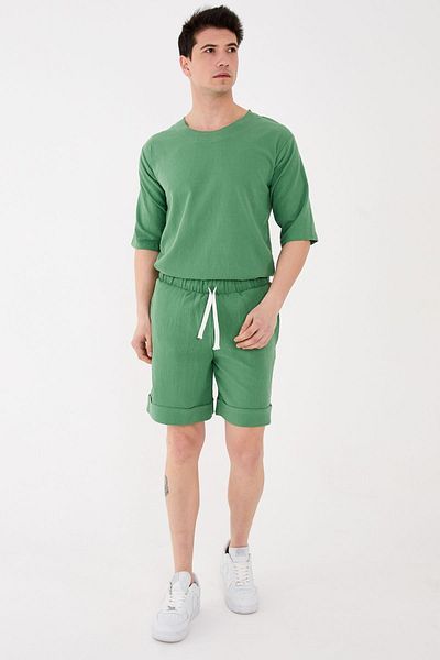RELAXL Σορτς Unisex από 100% βαμβακερό διπλό πόδι Άνετο πράσινο σορτς