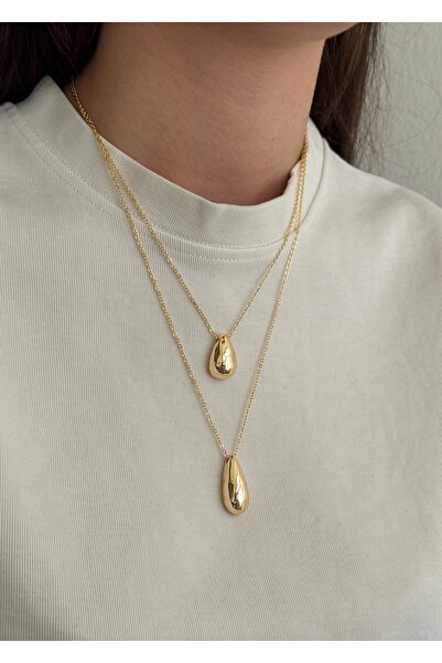 KİLİGİSTANBUL GOLD RENK ÇİFT BOTE KOLYE