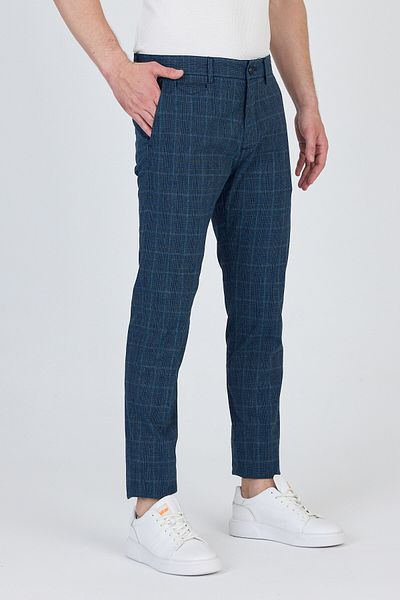 Frappoli Ecmio Ανδρικό Navy Blue καρό λινό με λεπτή εφαρμογή άνοιξη-καλοκαίρι