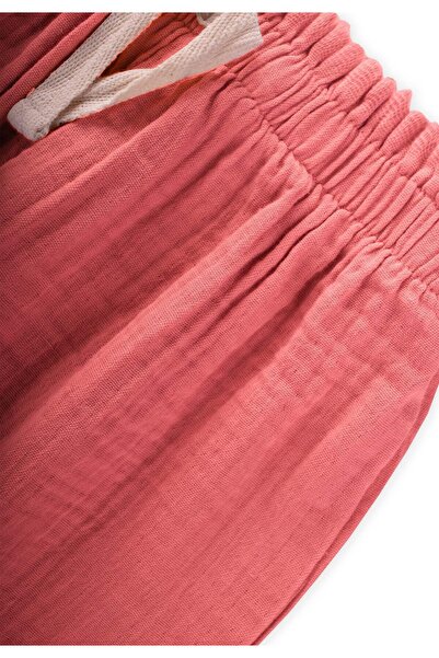 Cigit Organic Beli Fırfırlı Geniş Kesim Müslin Pantolon 1-8 Yaş Mercan