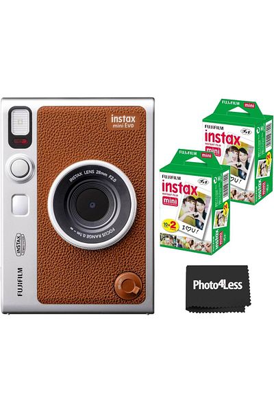 Fujifilm Instax Mini EVO Hybrid Brown Instant Camera + Fuji Mini Twin Pack Instant Film (40 Sheets)